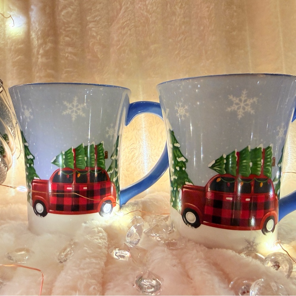 Plaid Truck Holiday Mugs - Set of 2